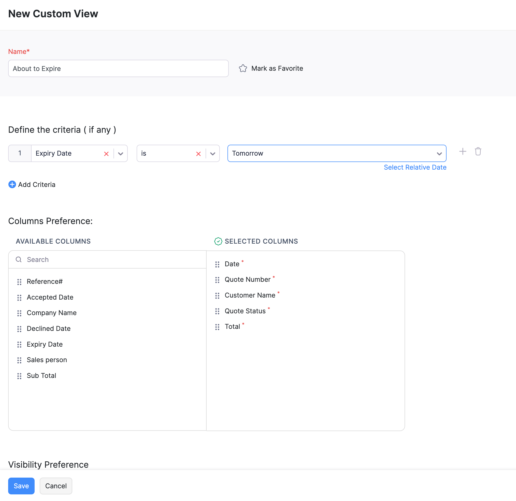 Quotes - Create New Custom View