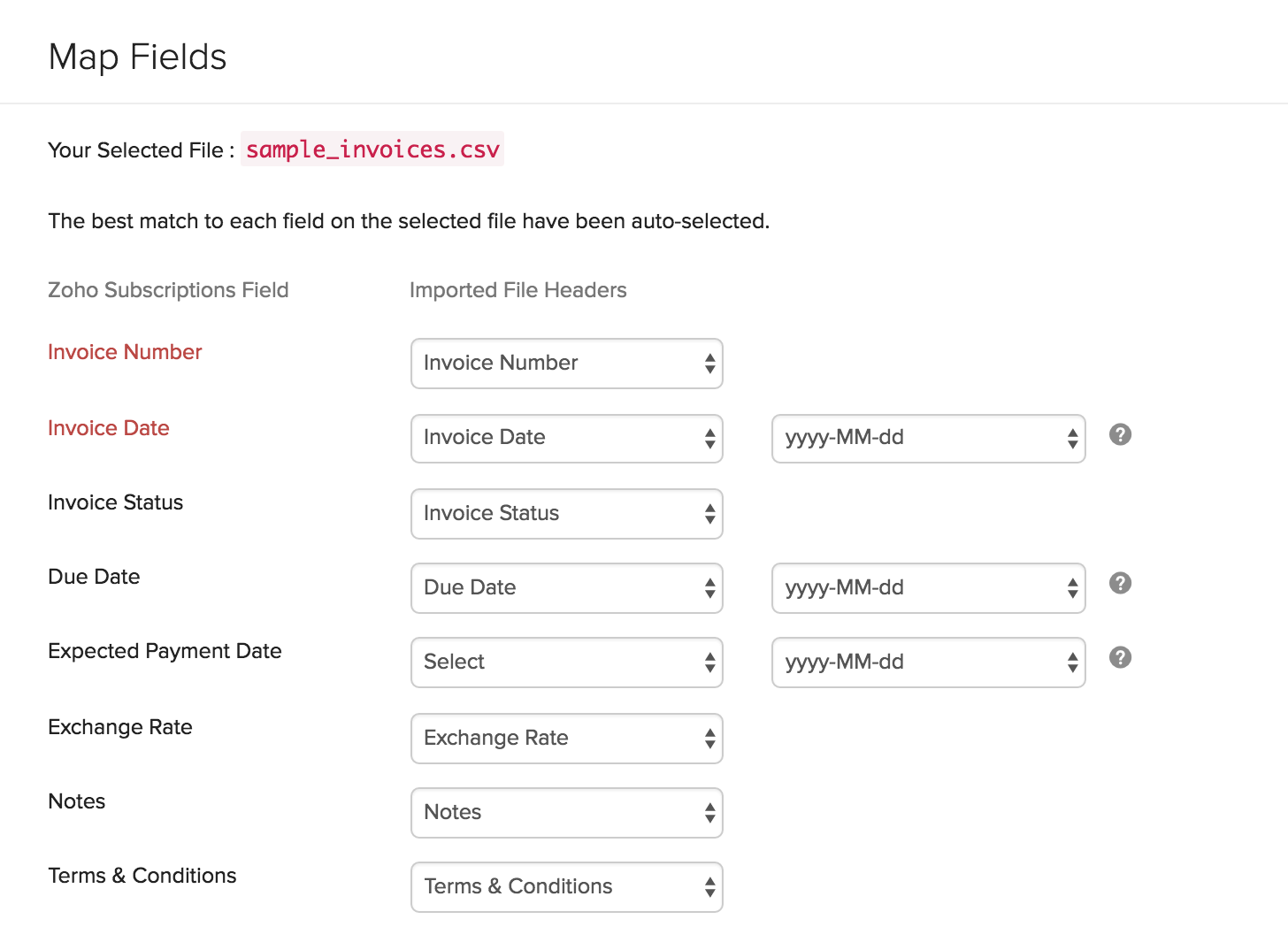 Map Fields Screen