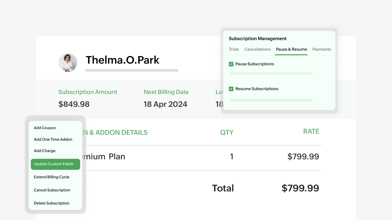 Preview of Zoho Billing's subscription management overview | Zoho Billing Preview of Zoho Billing's subscription management overview | Zoho Billing