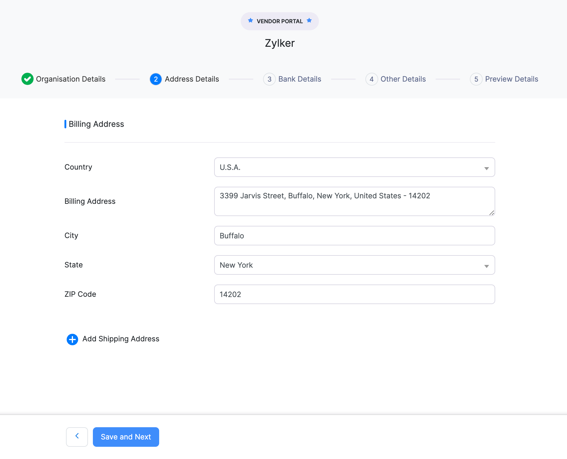 Fill in your business's billing and shipping addresses