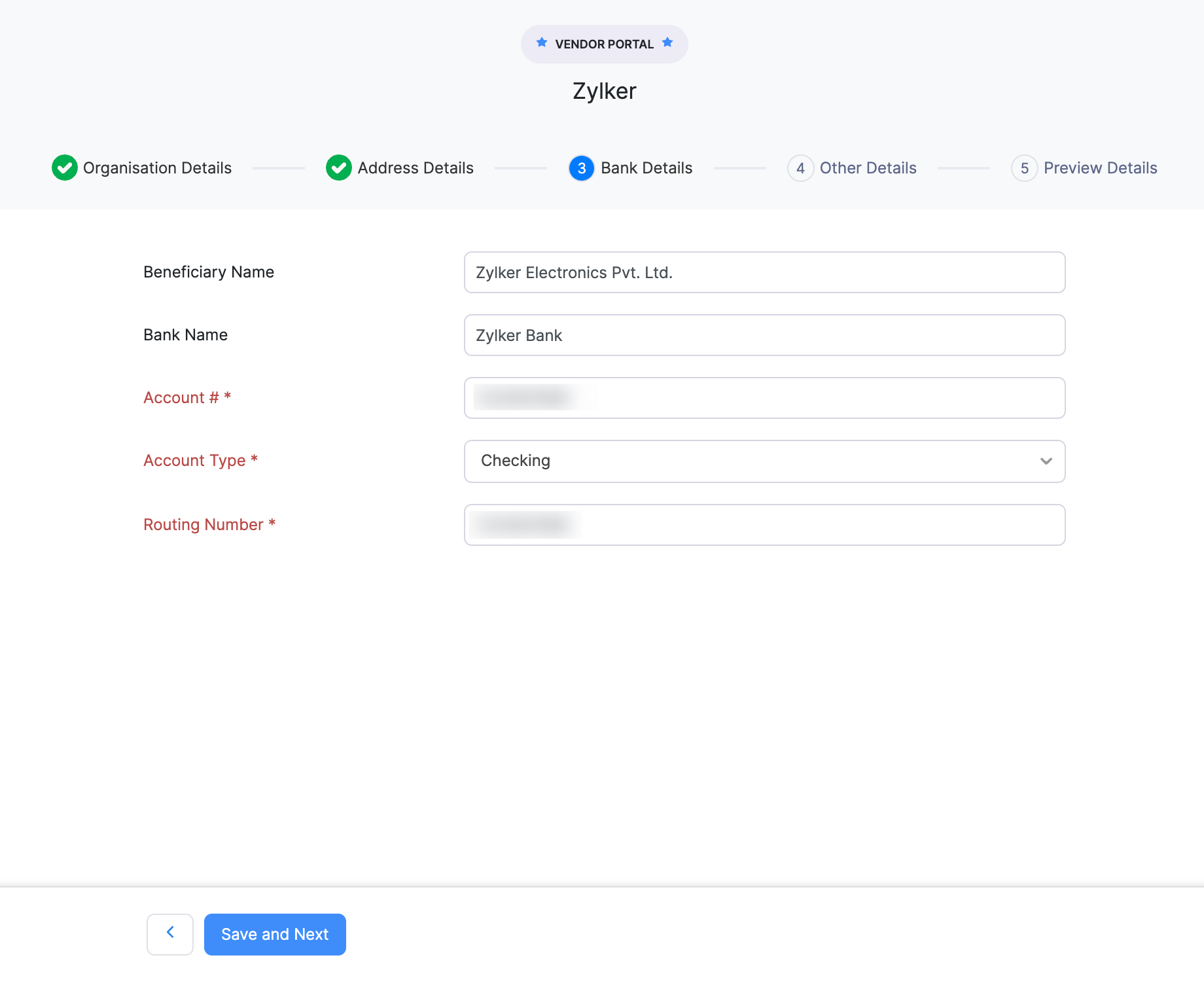 Fill in your business's bank details