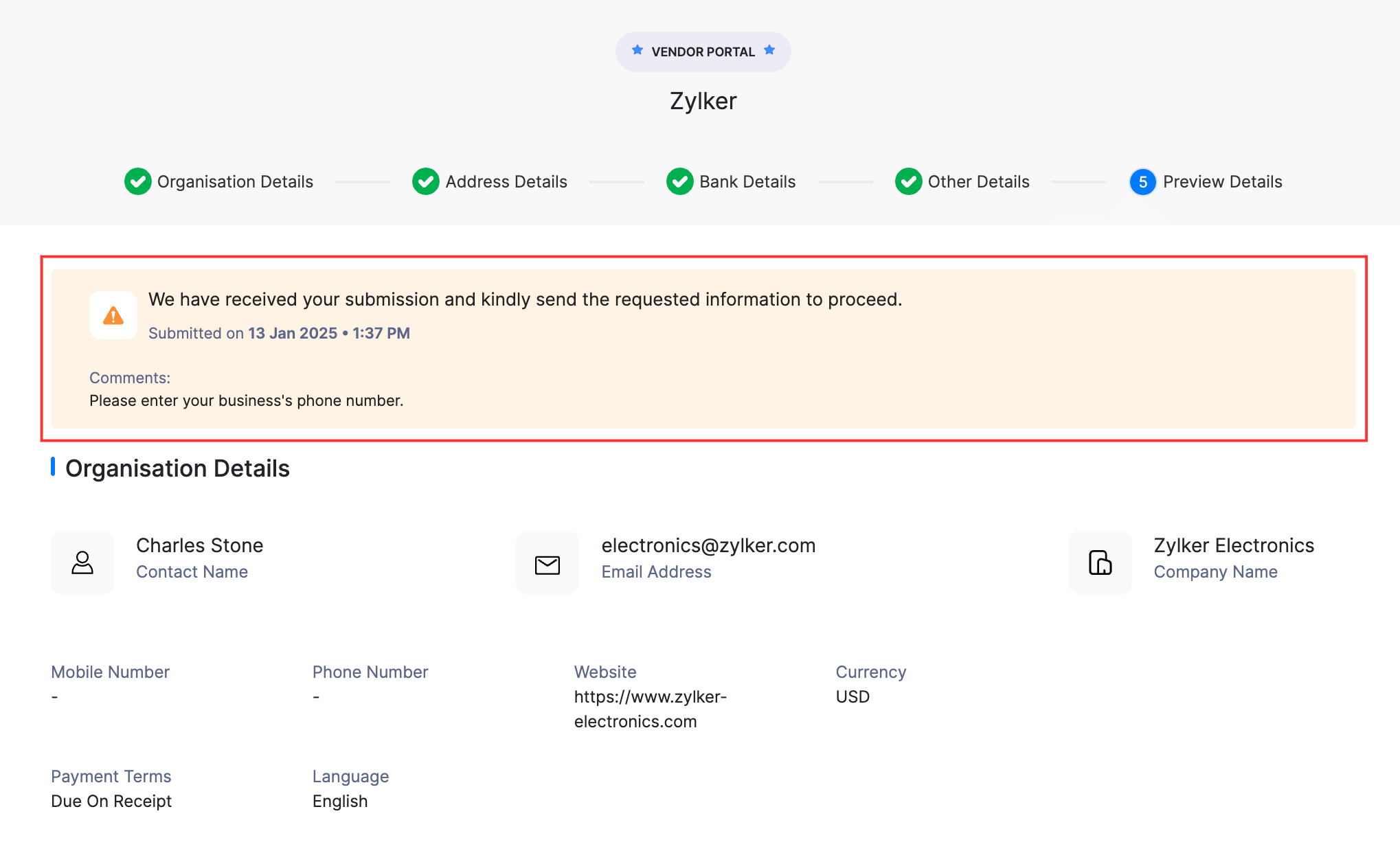 Fill in your business's bank details