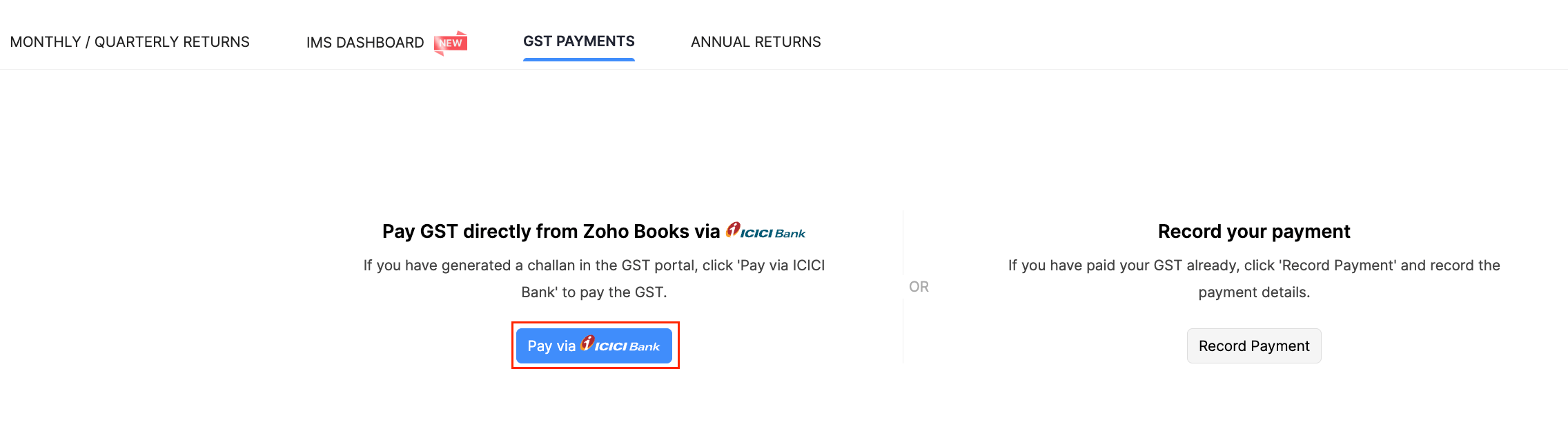 Pay GST via ICICI