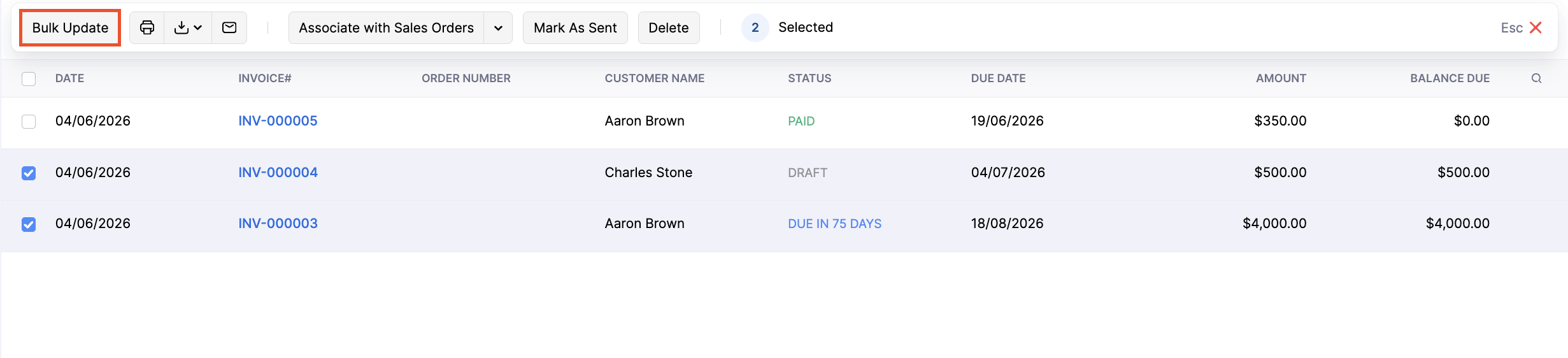 Invoices Bulk Update