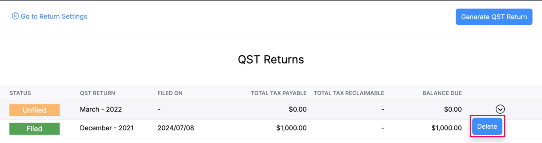 Delete Tax Return