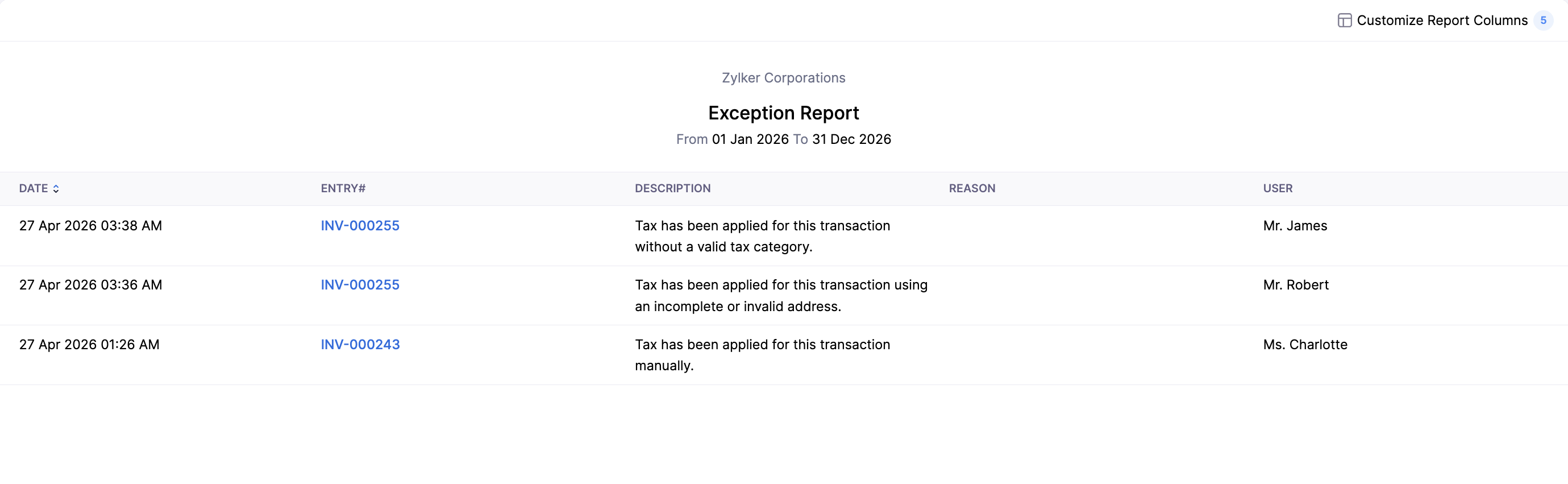 Exception Report