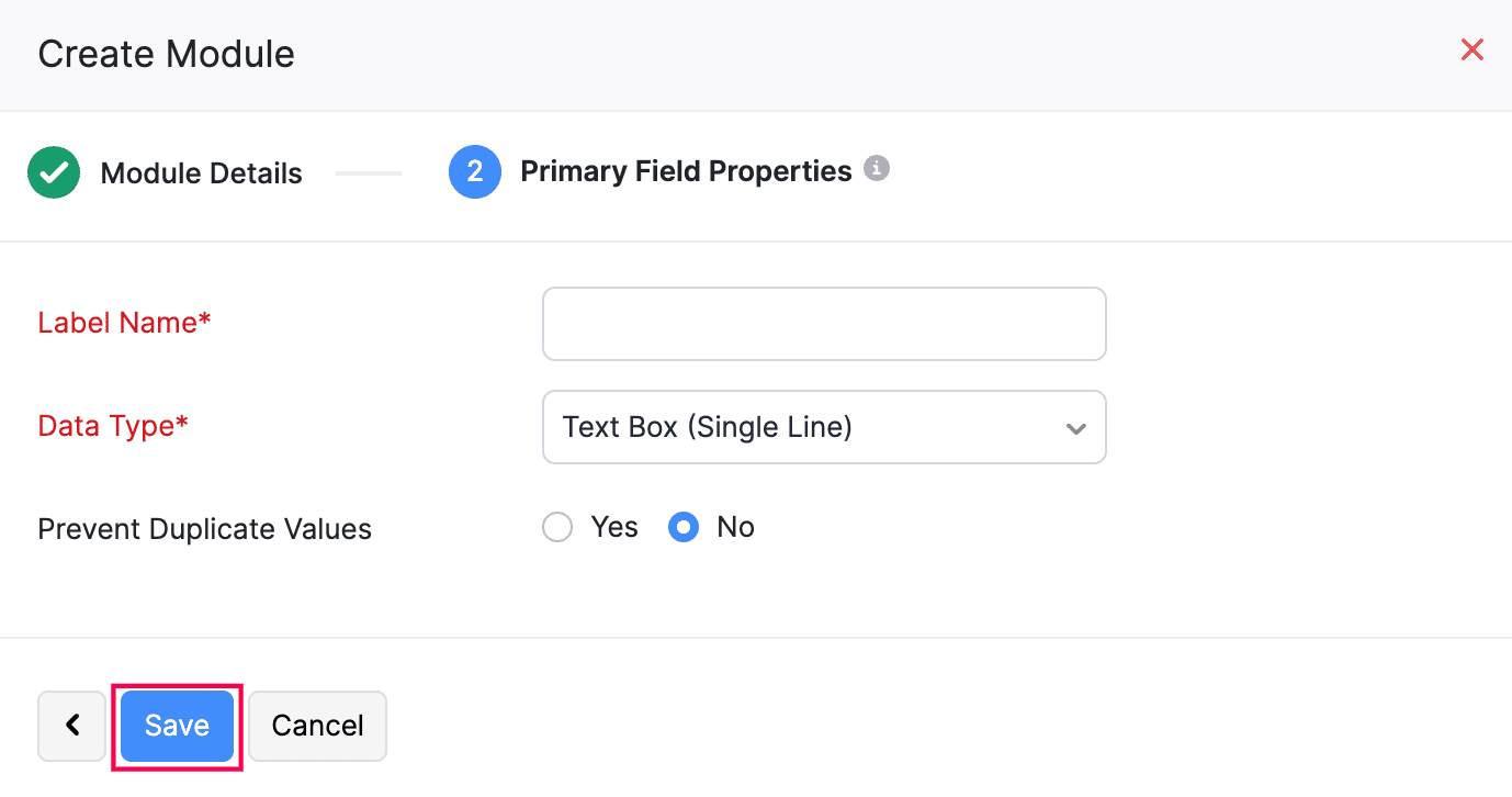 Enter the primary field details
