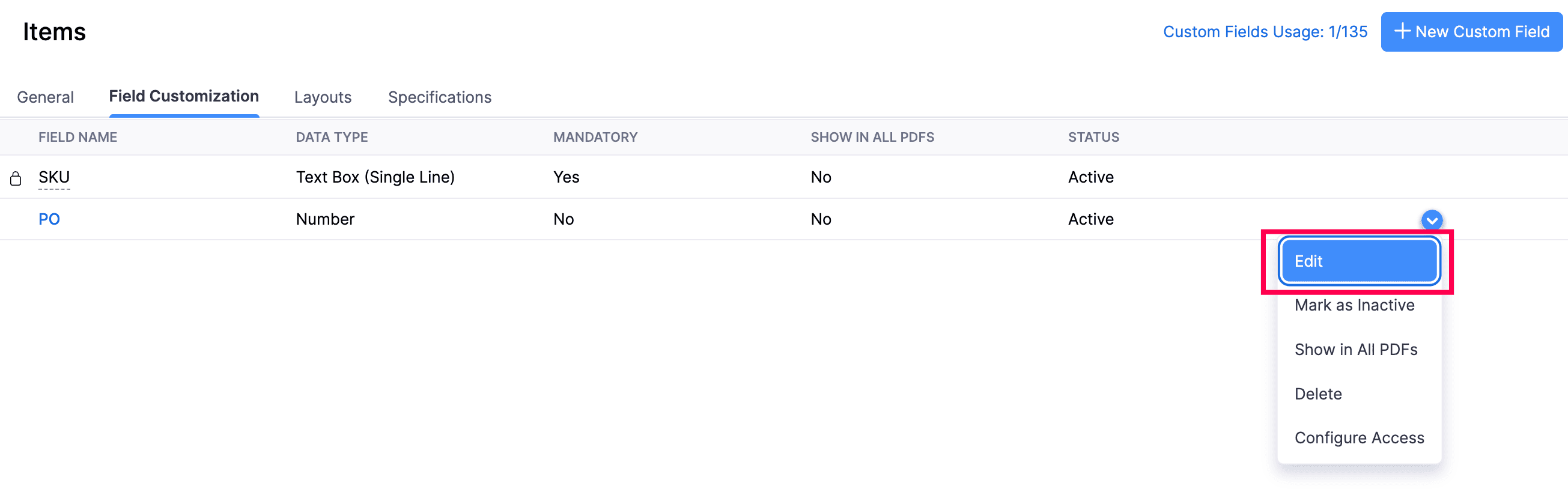 Edit Custom Field