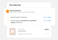 Expense report view highlighting policy violation alerts and trip expense details for donor audit readiness.