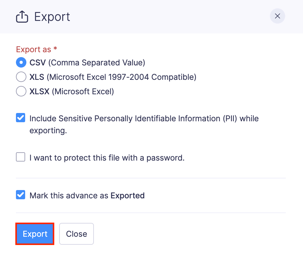 Export Advances