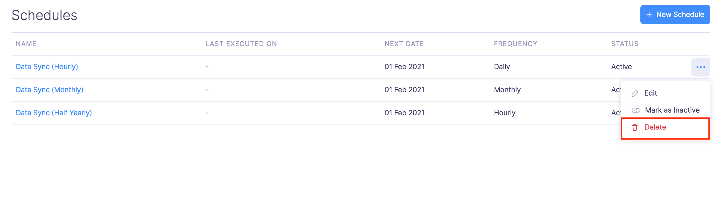 Delete Schedule