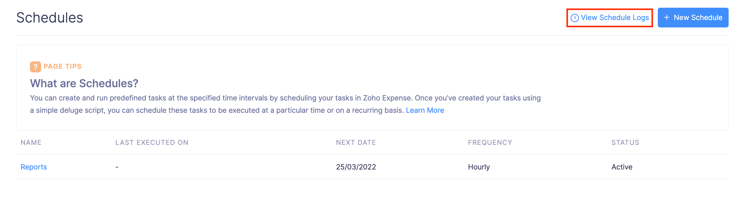 View Schedule Logs