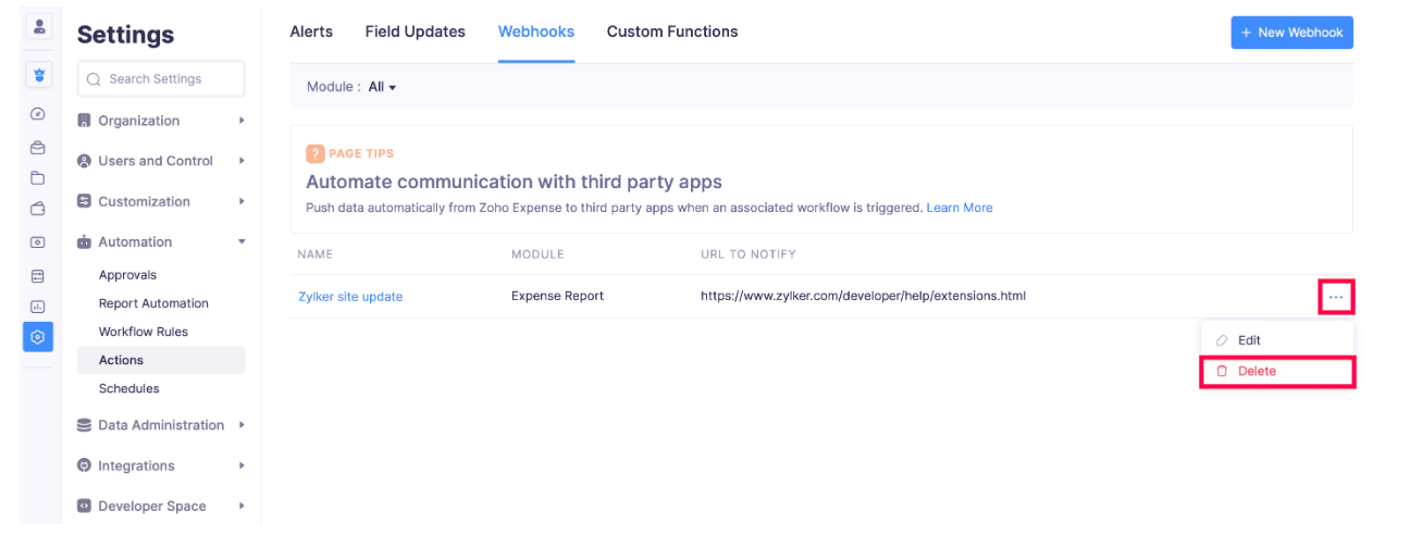 Delete Webhook