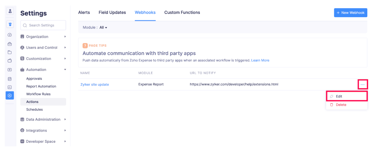 Edit Webhook