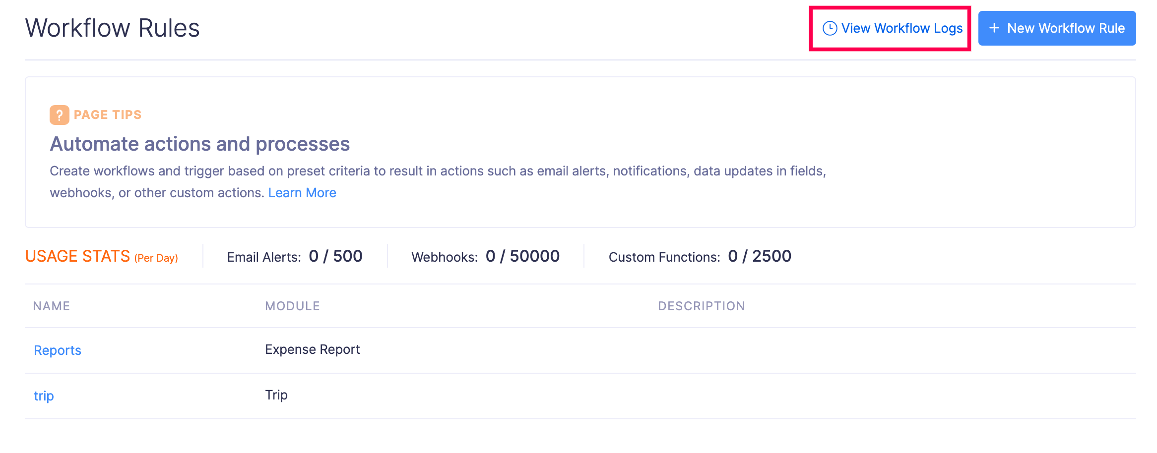 View Workflow Logs