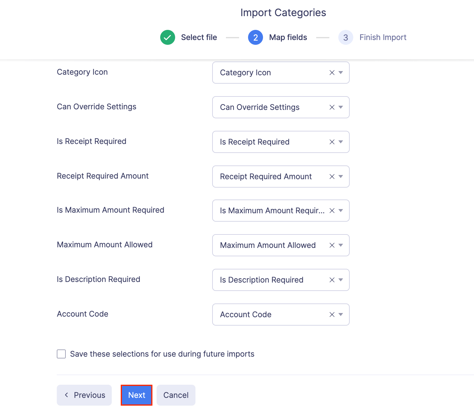 Import Categories