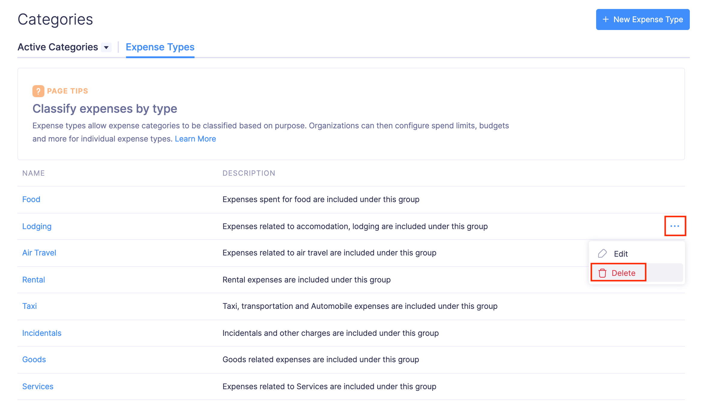 Delete Expense Type