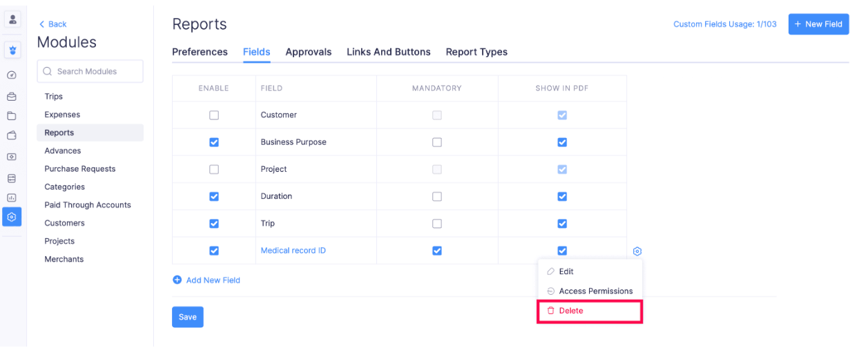 Delete Custom Field