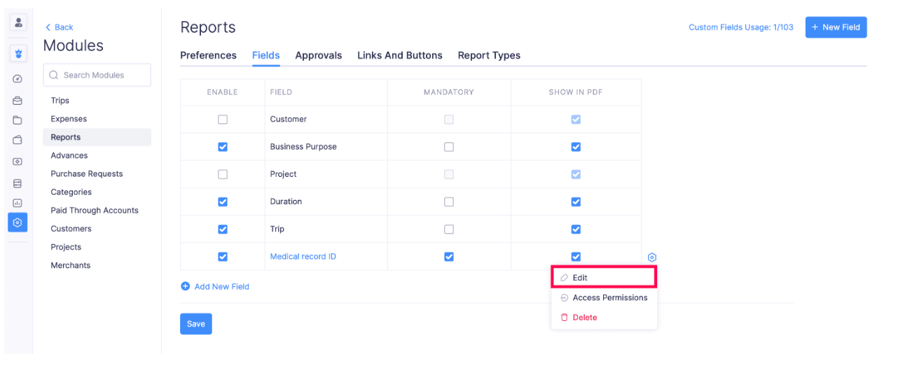 Edit Custom Field