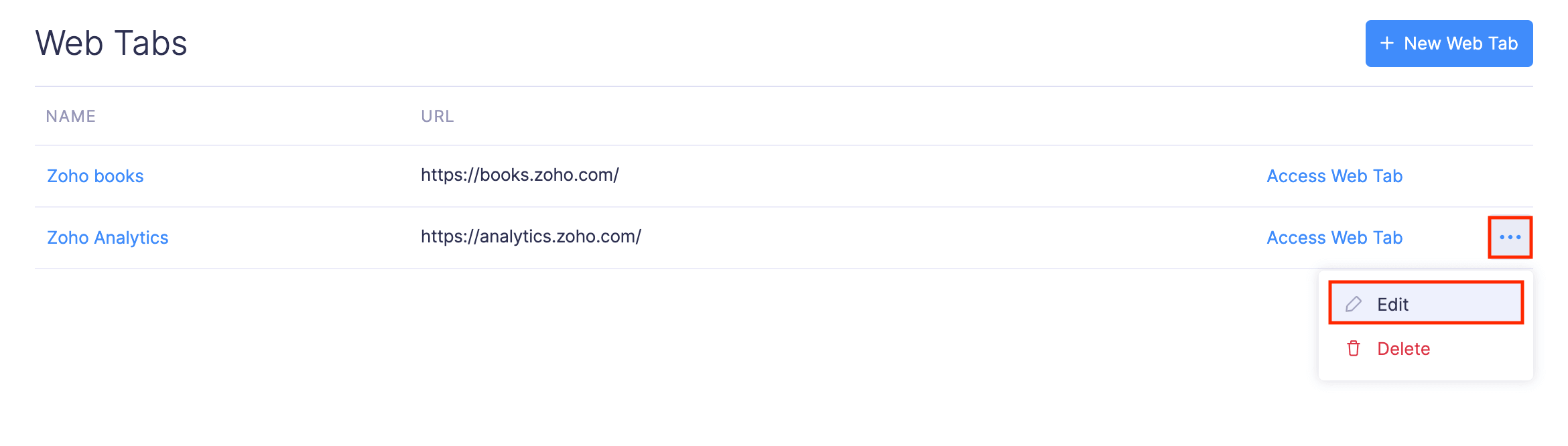 Edit Web Tab