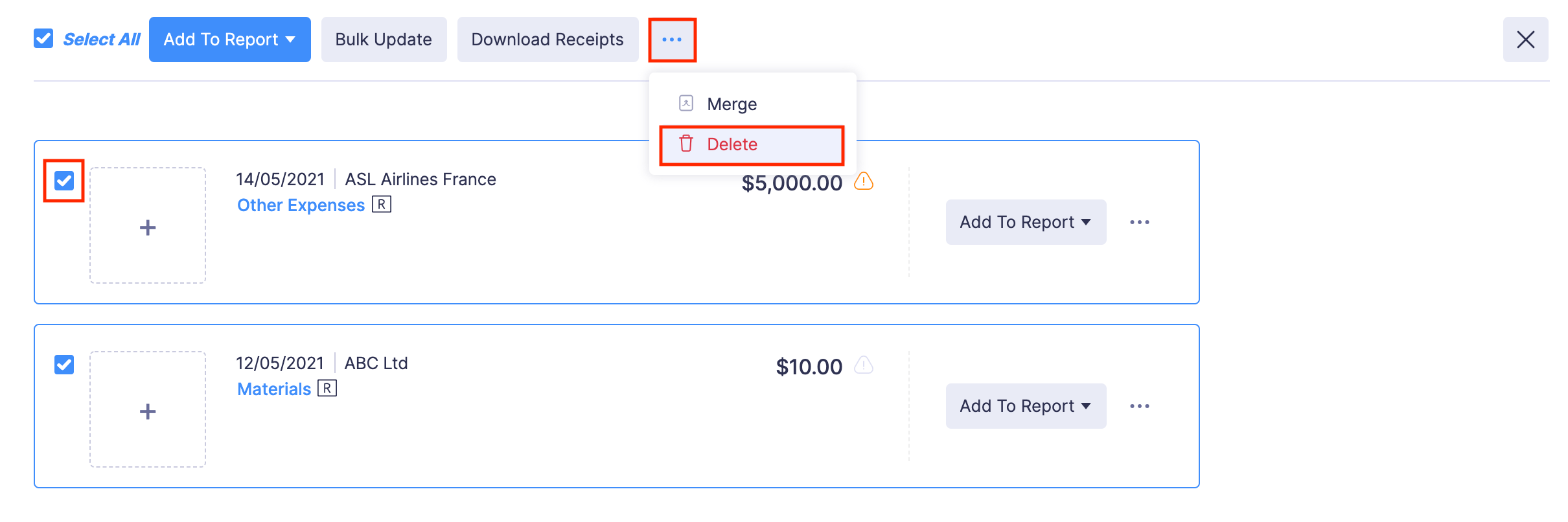 Delete Expenses