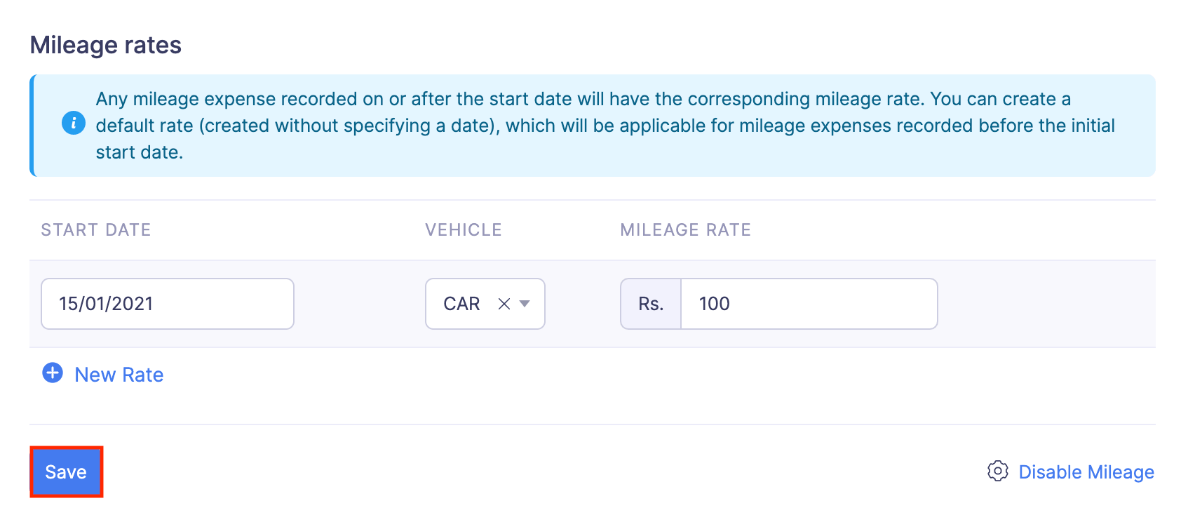 Set up Mileage