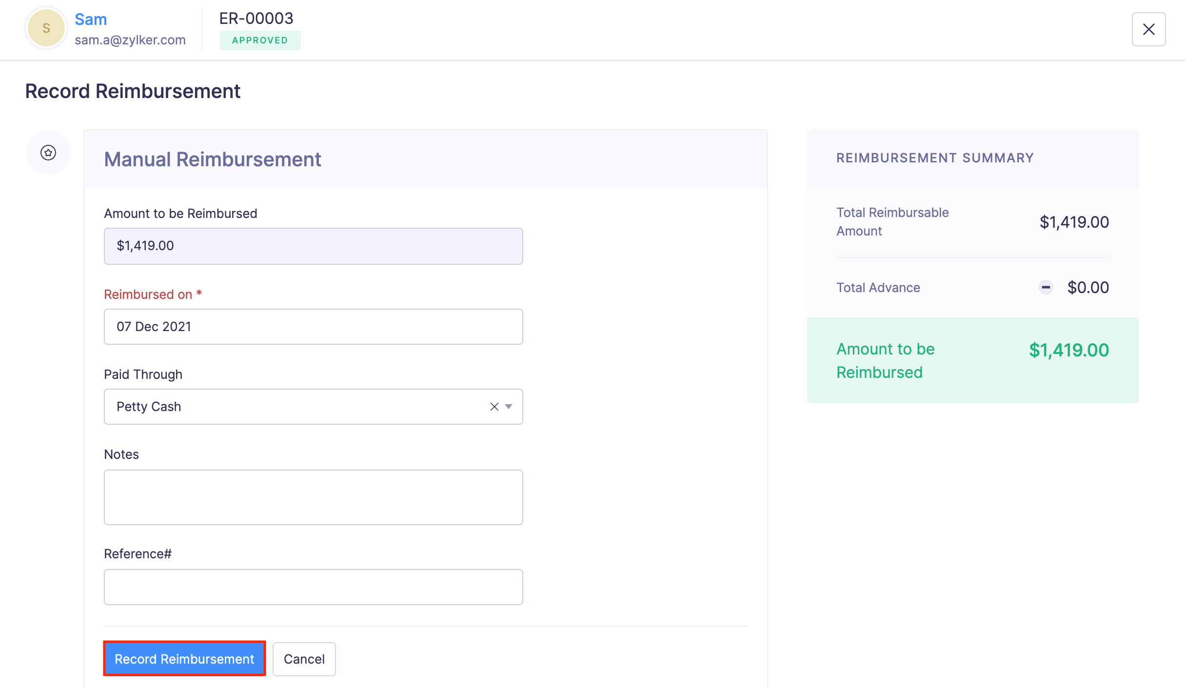 Record the Reimbursements Made