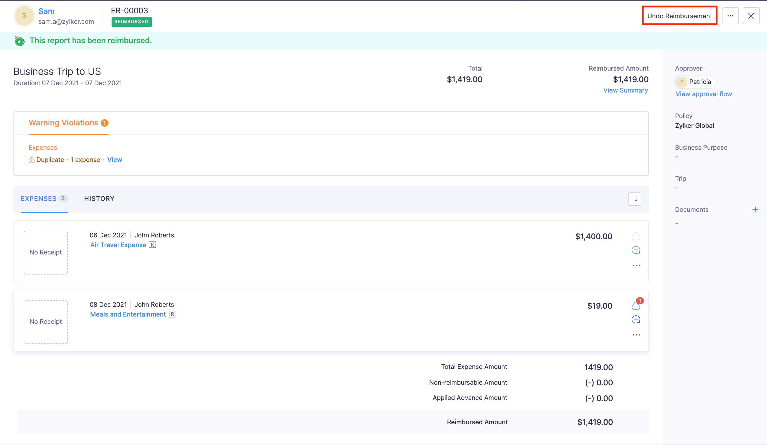 Undo Reimbursement