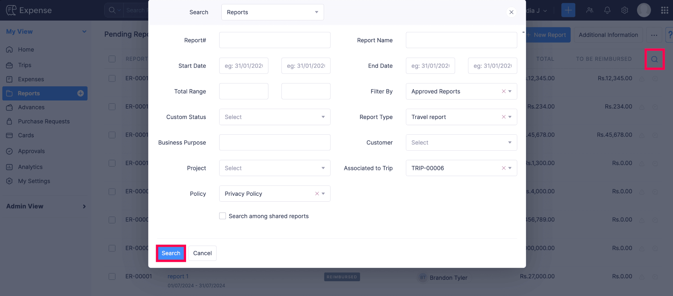 Search a Report