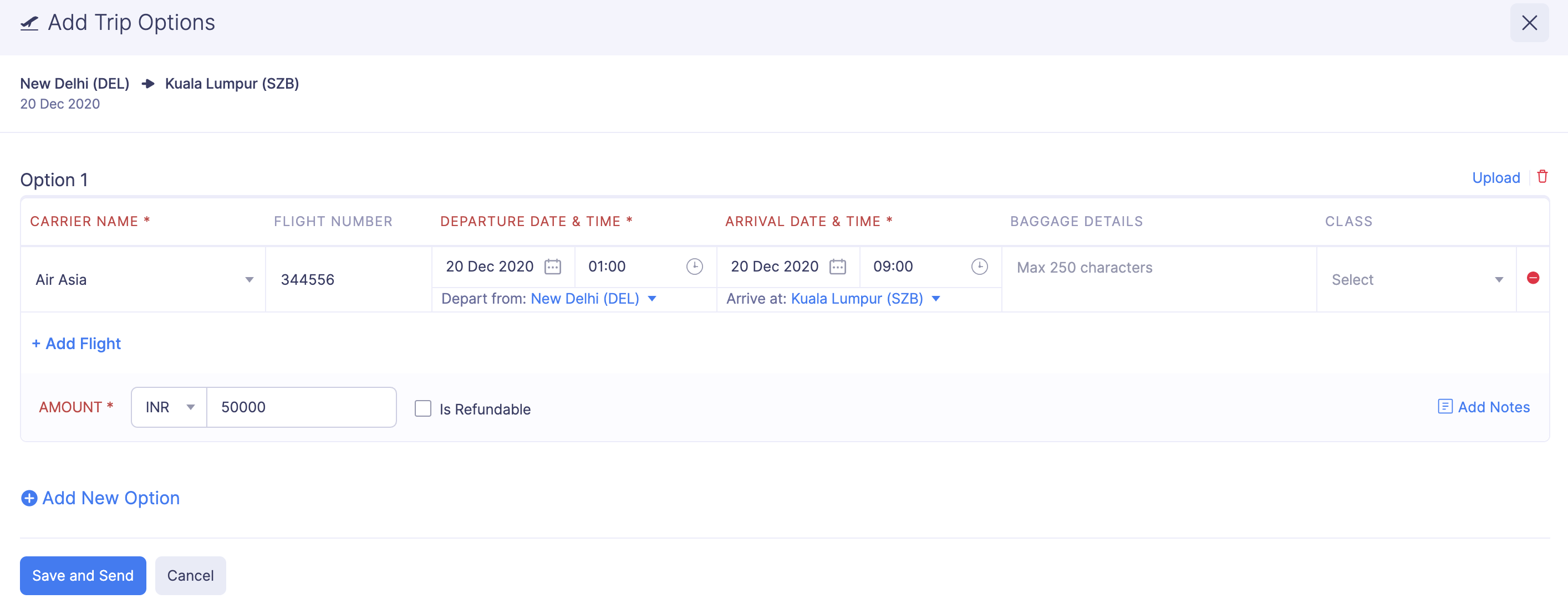 Add Flight Options