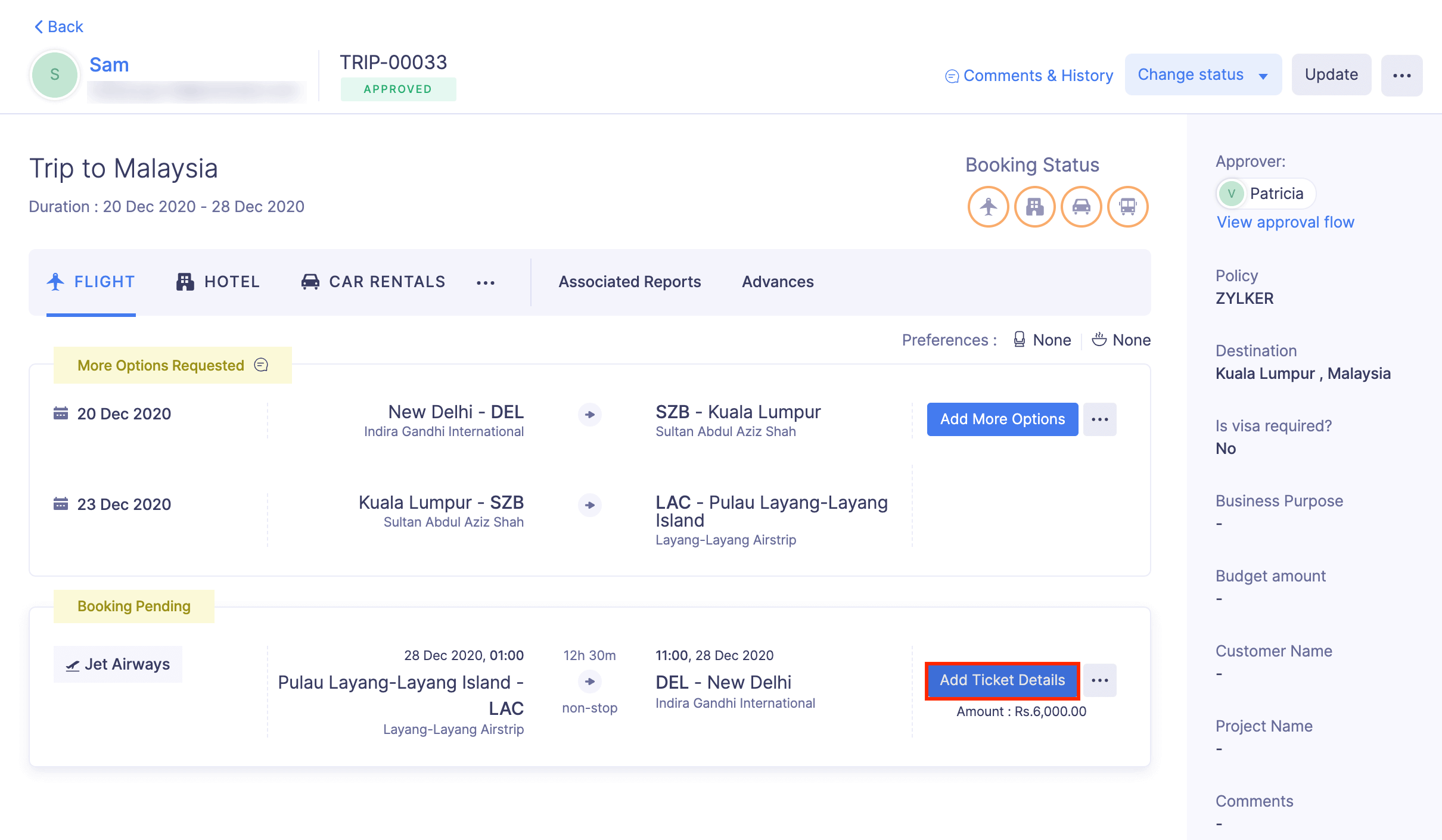 Add Ticket Details