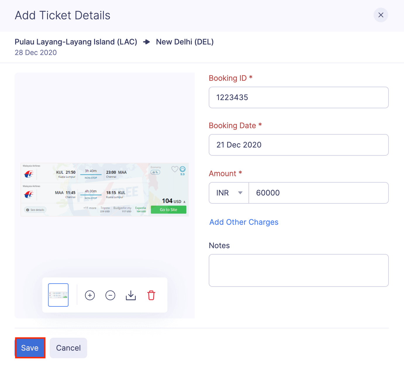 Add Ticket Details