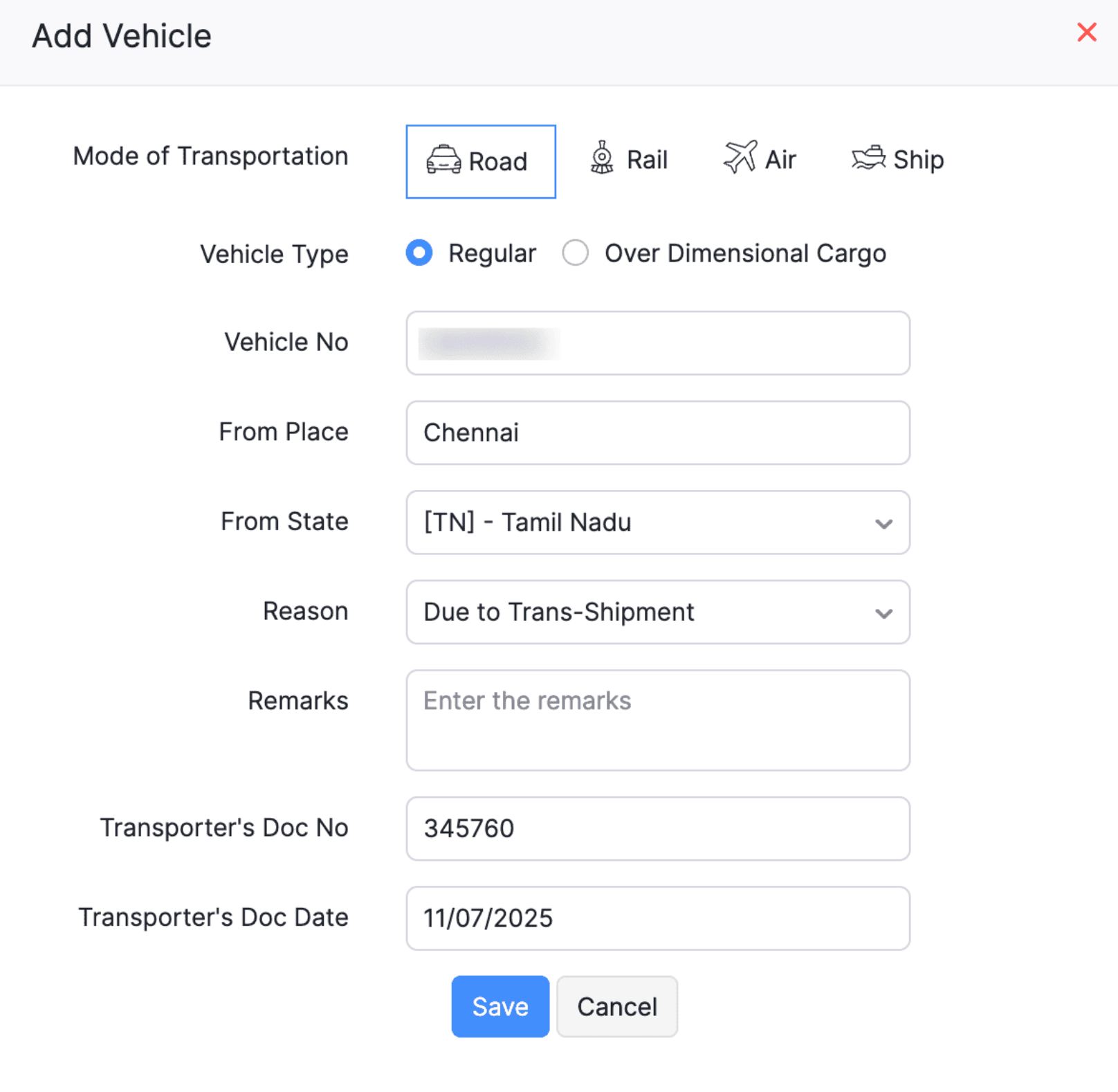 Add vehicle Details