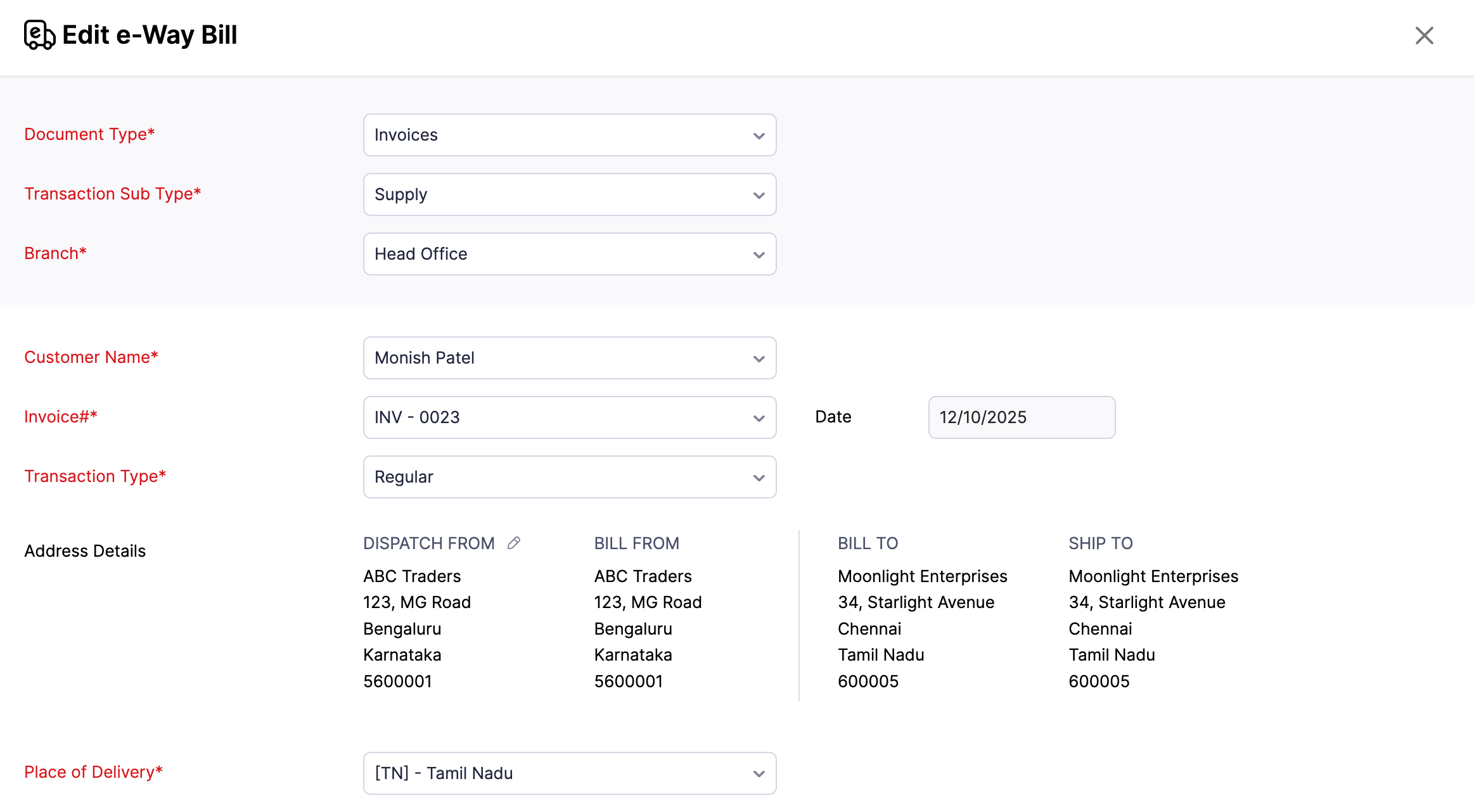 Generate e-Way Bill