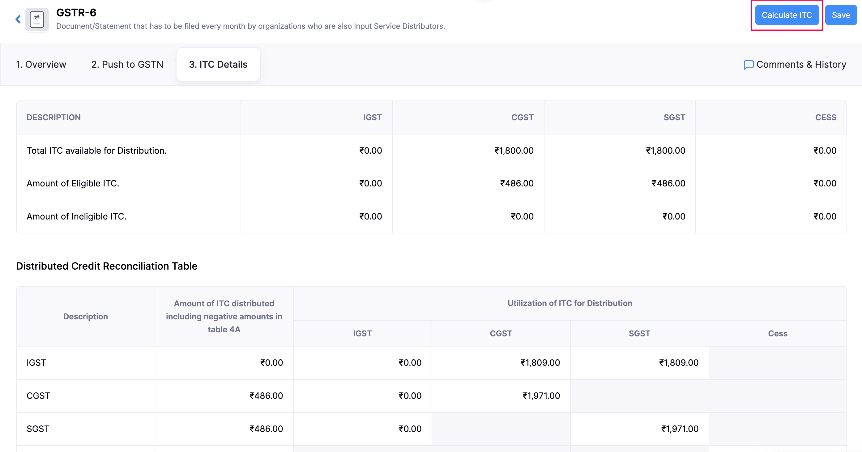 Calculate ITC