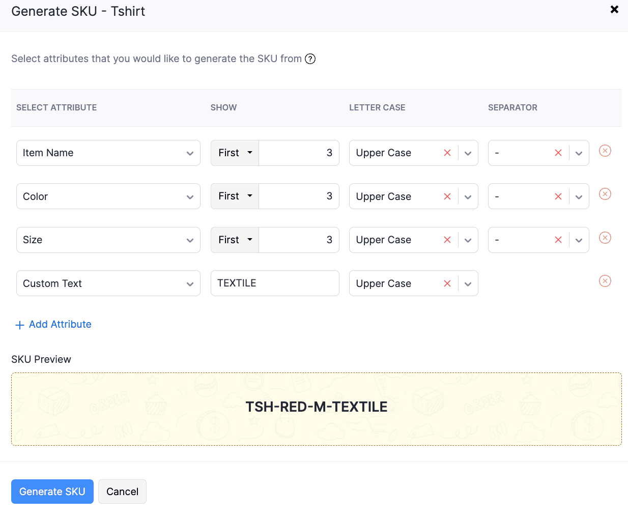 Generate SKU