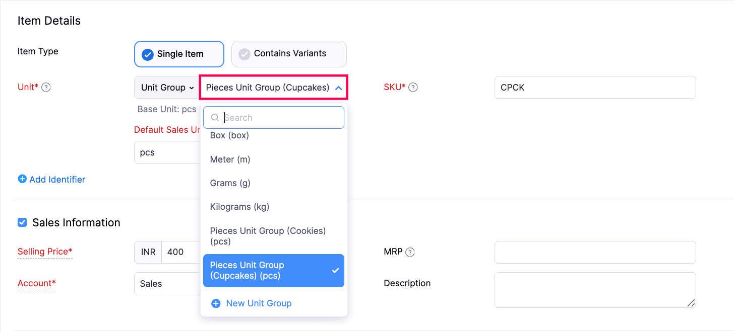 Select Unit Group