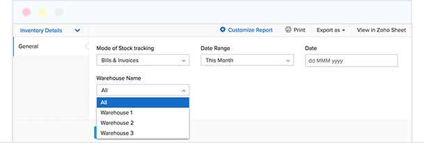 Comprehensive reports on warehouses - Zoho Inventory