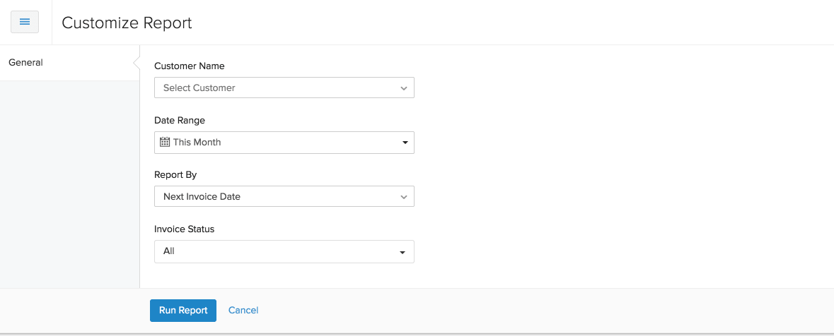 Customize Recurring Invoice Details report