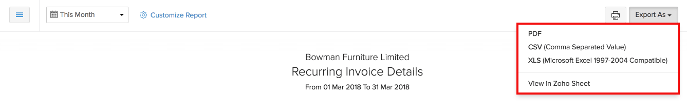 Export Recurring Invoice Details report