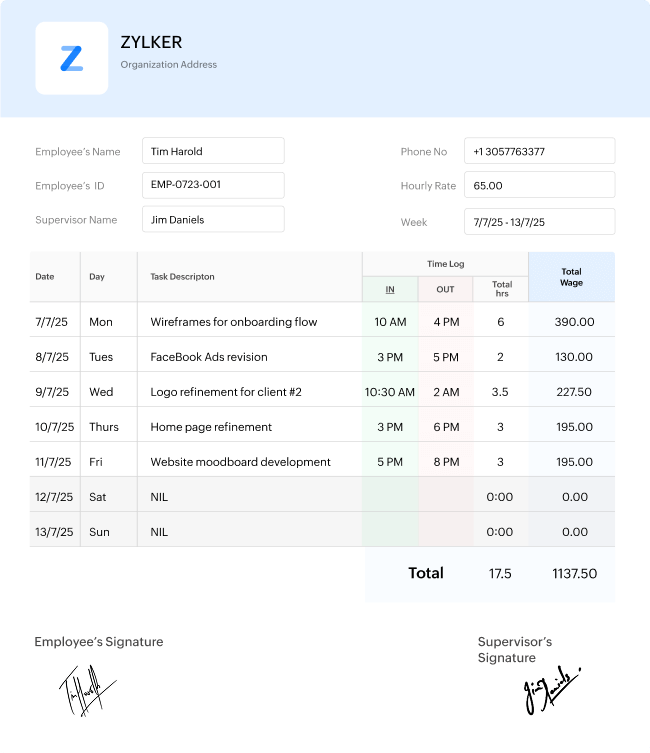 Weekly Timesheet Template