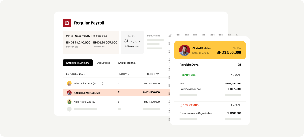 Image depicting the payroll steps in Zoho Payroll Bahrain