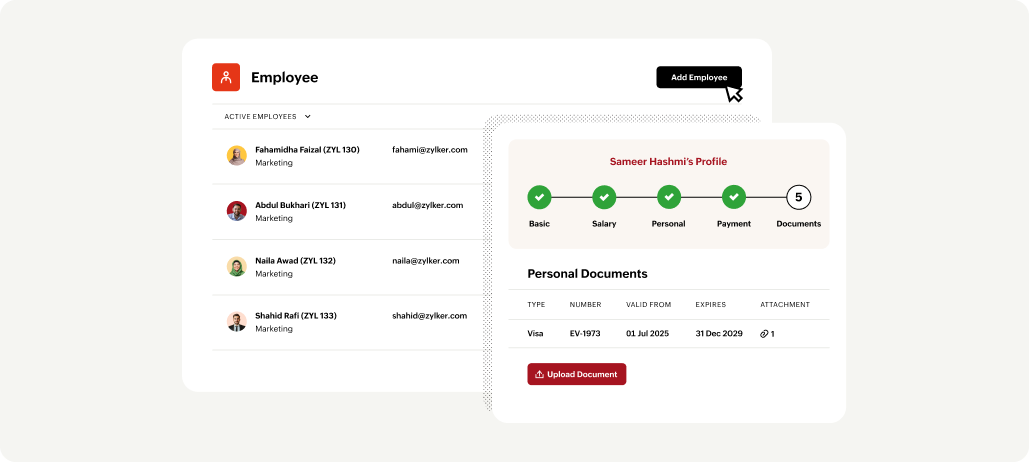 Screenshot of the employee module in Qatar payroll software