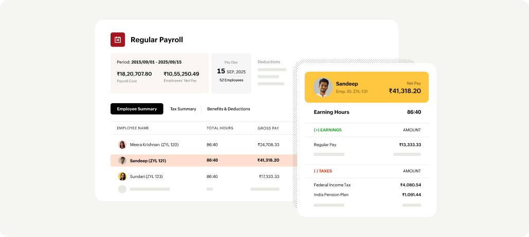 Image depicting the payroll steps in Zoho Payroll Oman