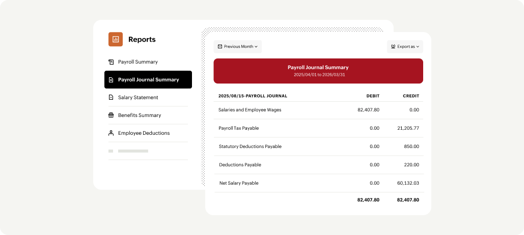 Screenshot of reports generated by Zoho Payroll Oman