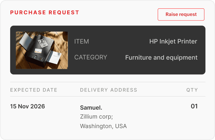 Purchase requisition form interface in Zoho Procurement