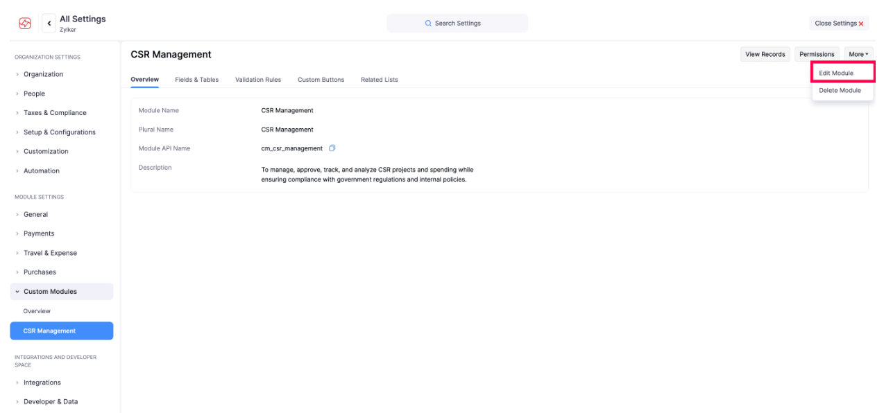 Edit Custom Module