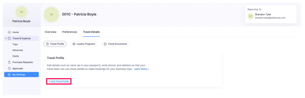 Add Travel Profile