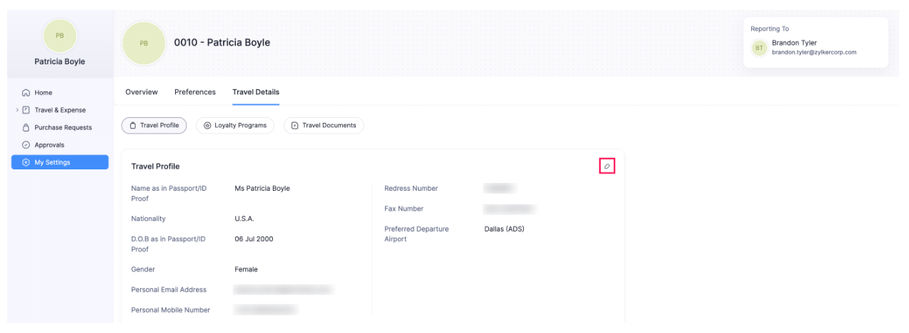 Edit Travel Profile