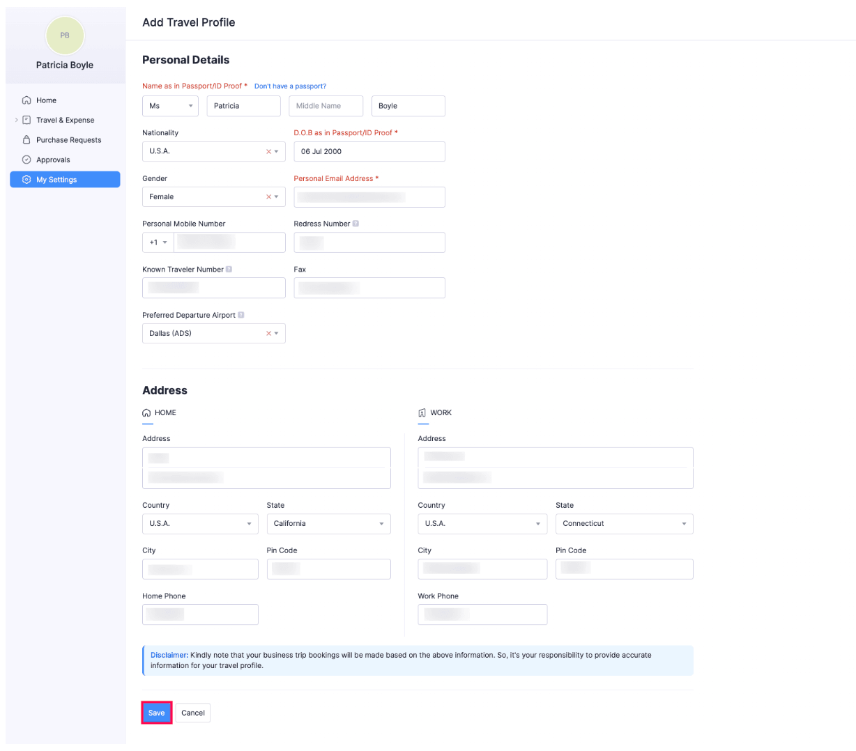 Add Travel Profile
